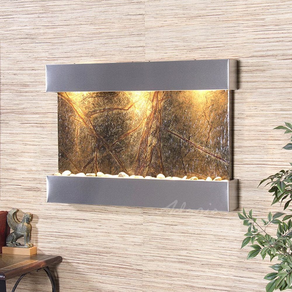 ReflectionCreek-RainforestGreenMarble-StainlessSteel - Outdoor Art Pros