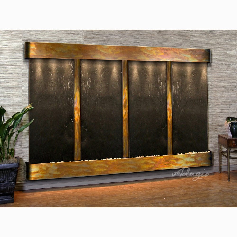 RegalFalls-BlackFeatherStone-RusticCopper-Rounded-WhiteLED - Outdoor Art Pros