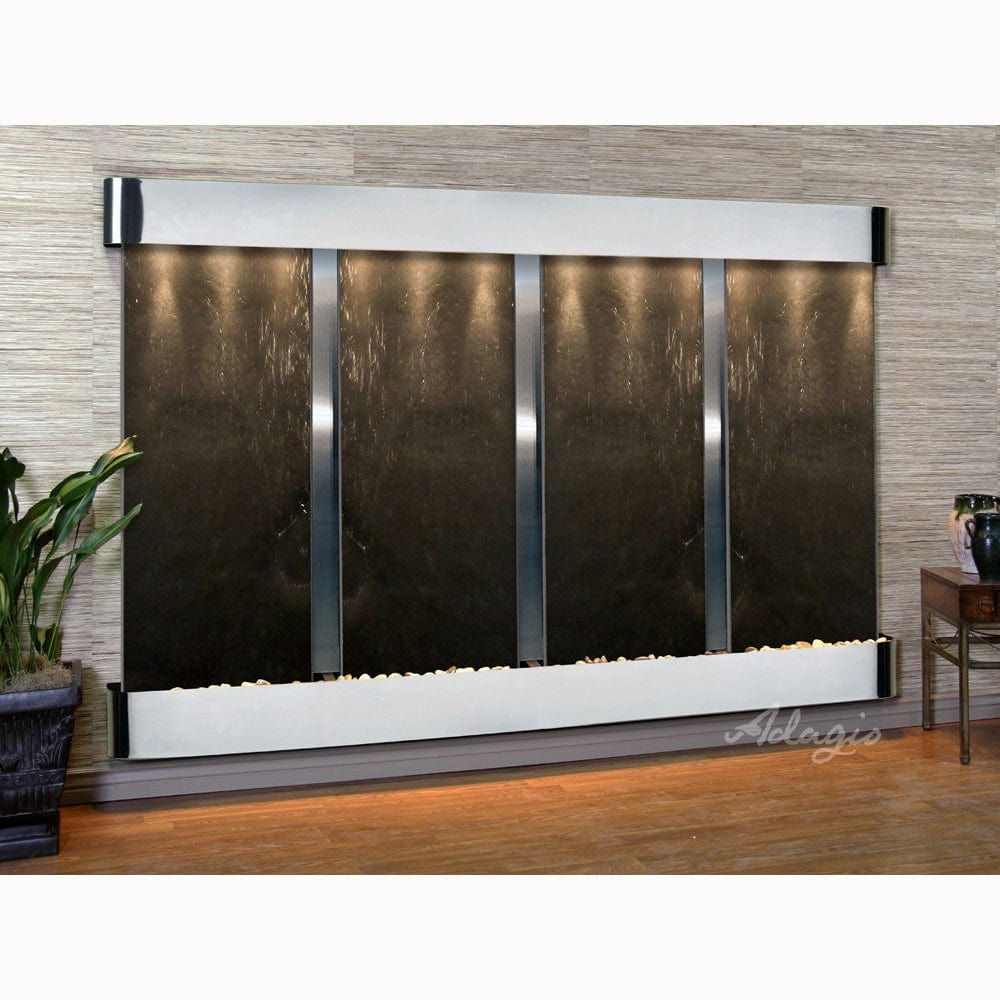 RegalFalls-BlackFeatherStone-StainlessSteel-Rounded-WhiteLED - Outdoor Art Pros