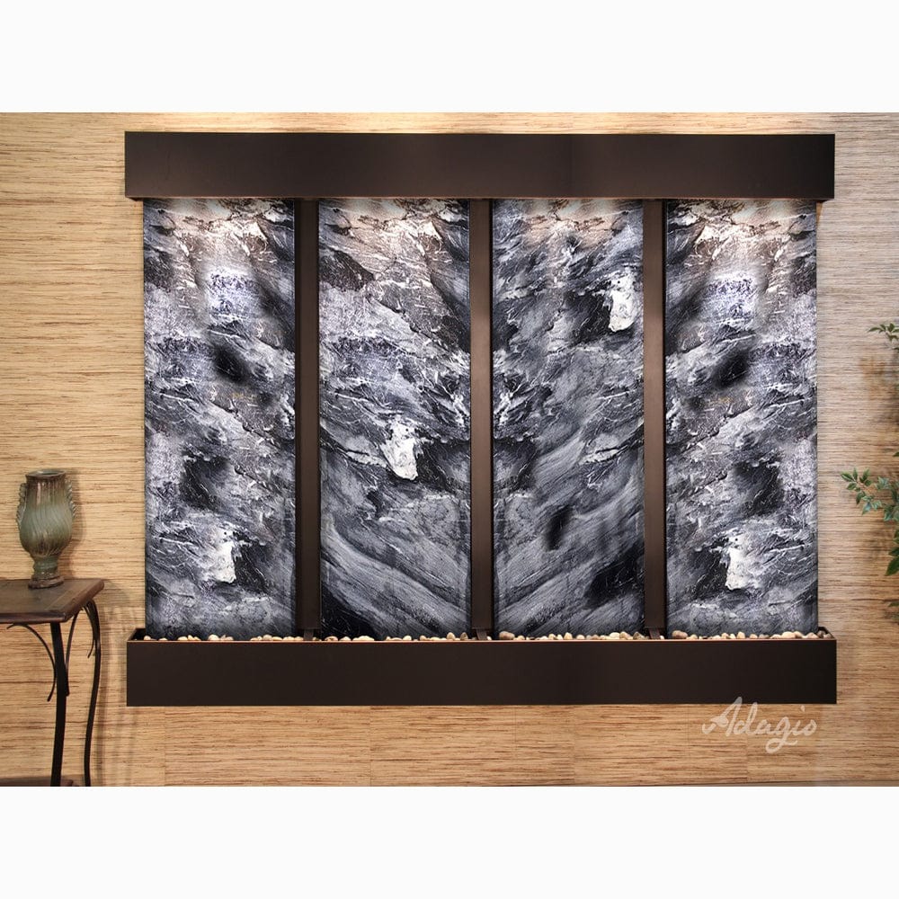 RegalFalls-BlackSpiderMarble-BlackenedCopper-Squared-WhiteLED - Outdoor Art Pros