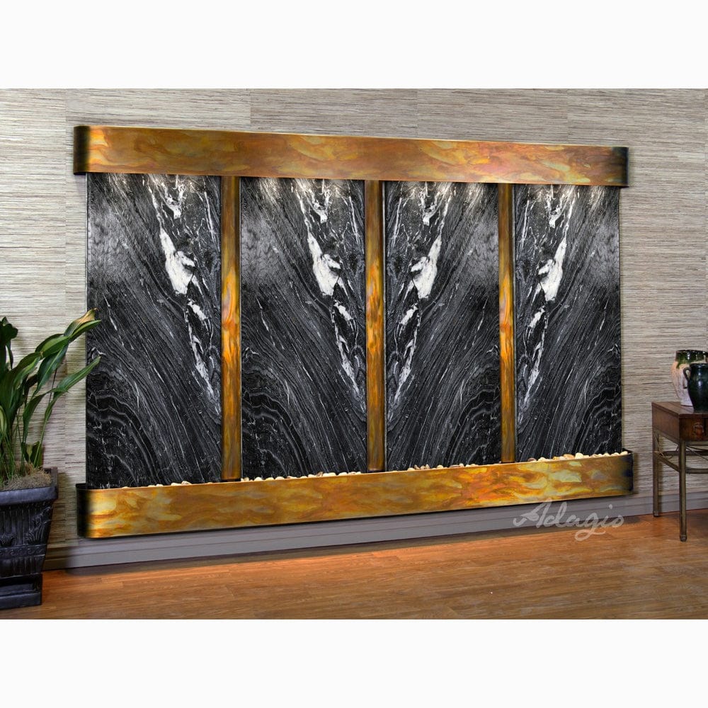 RegalFalls-BlackSpiderMarble-RusticCopper-Rounded-WhiteLED - Outdoor Art Pros