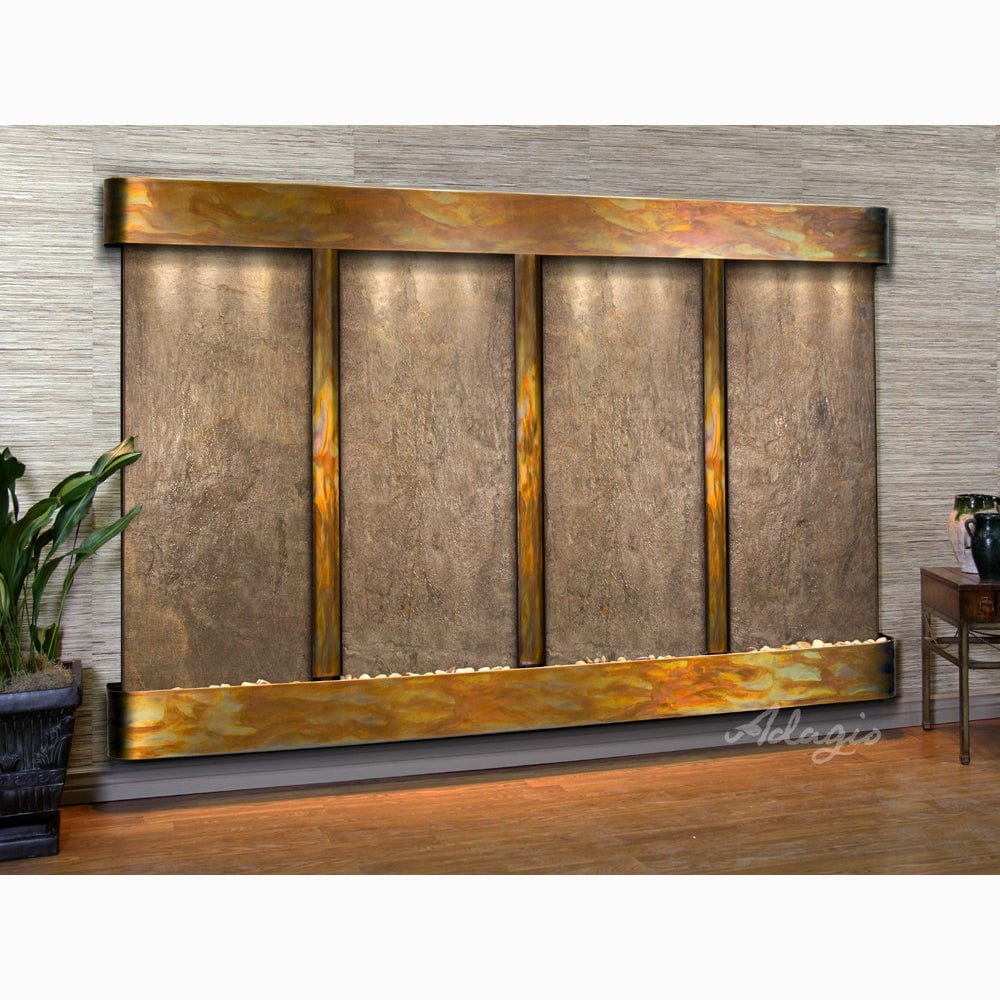 RegalFalls-GreenFeatherStone-RusticCopper-Rounded-WhiteLED - Outdoor Art Pros