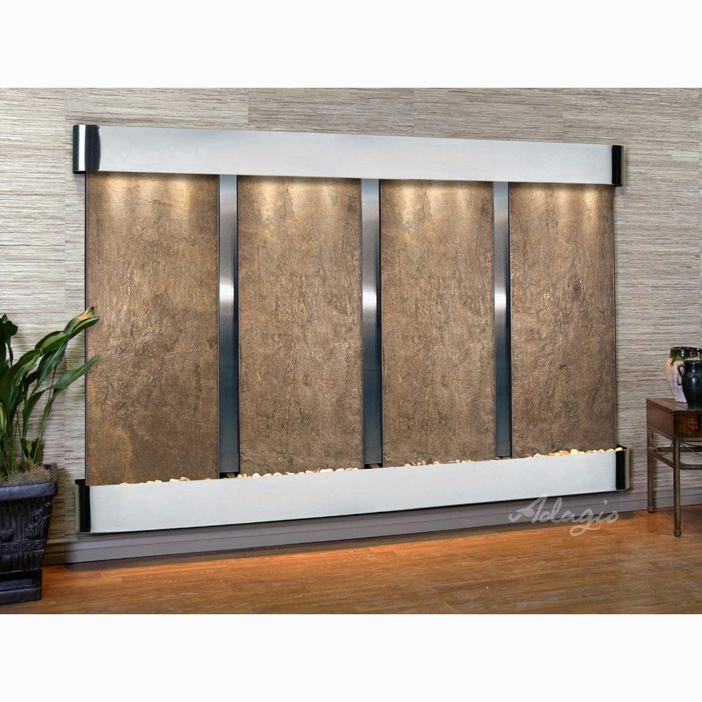 RegalFalls-GreenFeatherStone-StainlessSteel-Rounded-WhiteLED - Outdoor Art Pros