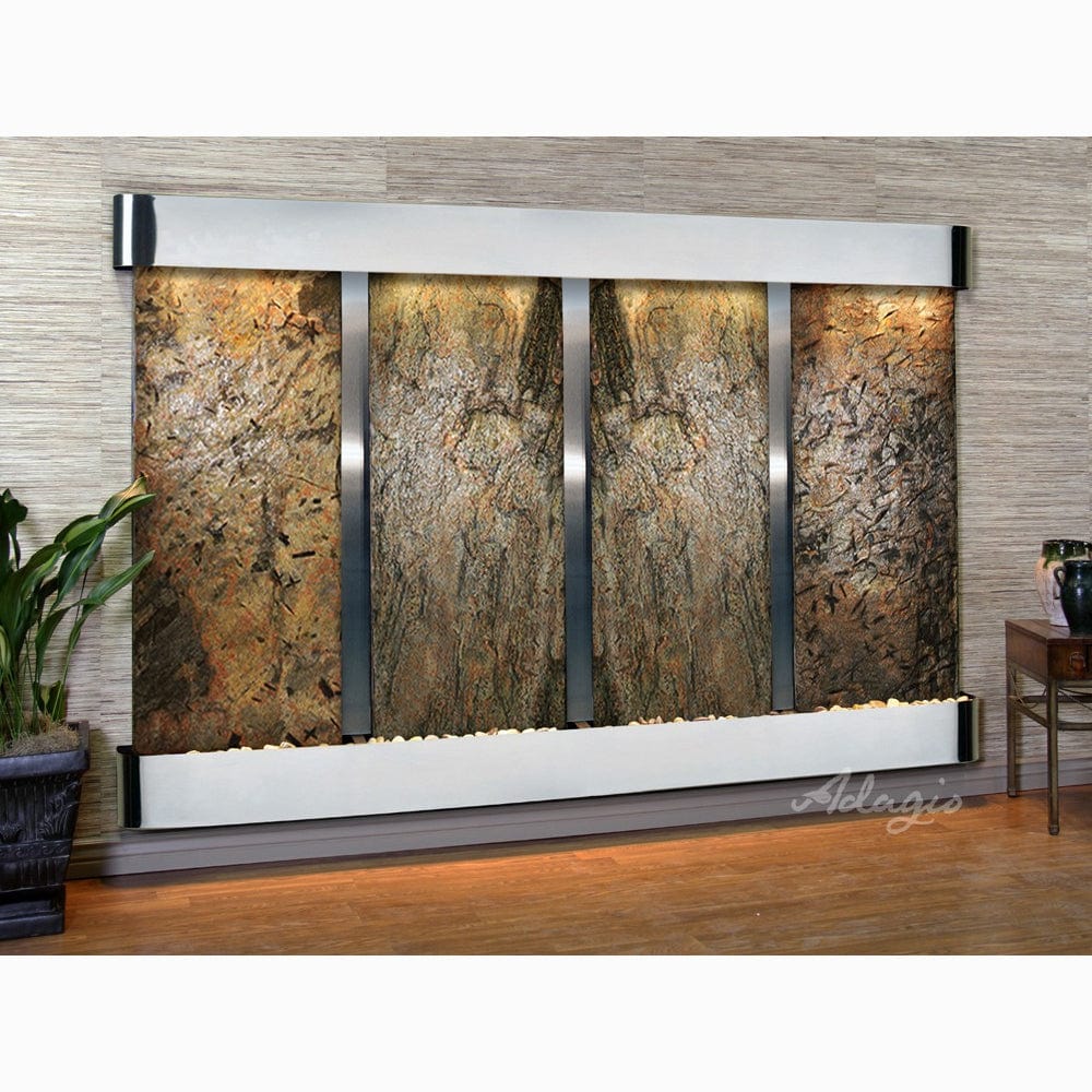 RegalFalls-GreenSlate-StainlessSteel-Rounded-WhiteLED - Outdoor Art Pros