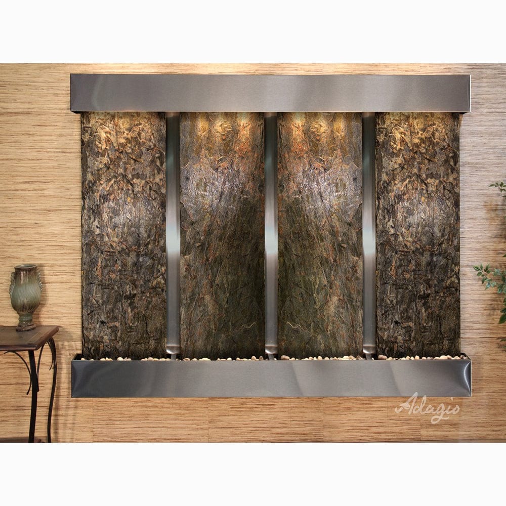 RegalFalls-GreenSlate-StainlessSteel-Squared-WhiteLED - Outdoor Art Pros