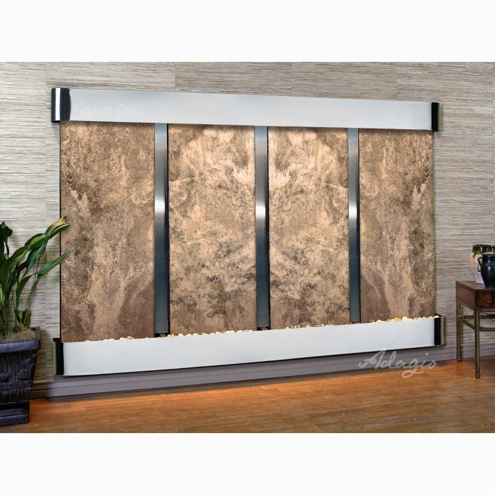 RegalFalls-MagnificoTravertine-StainlessSteel-Rounded-WhiteLED - Outdoor Art Pros