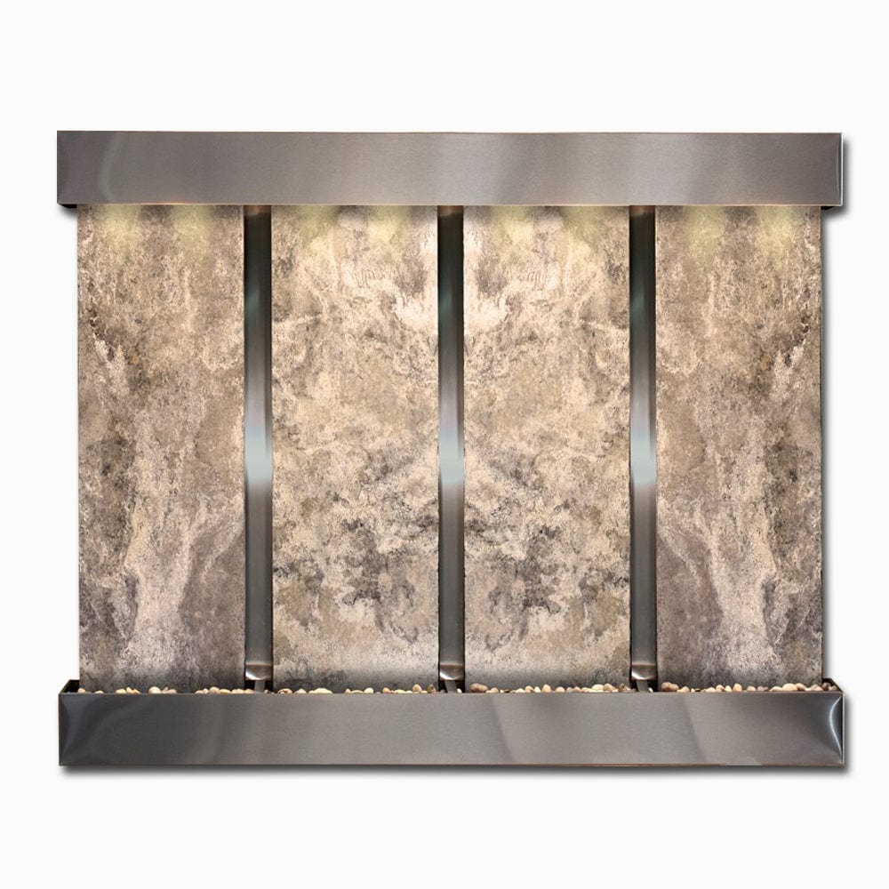 Regal Falls - Magnifico Travertine - Stainless Steel - Squared - WhiteLED - Outdoor Art Pros