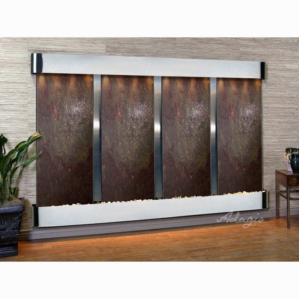 RegalFalls-Multi-ColorFeatherStone-StainlessSteel-Rounded-WhiteLED - Outdoor Art Pros