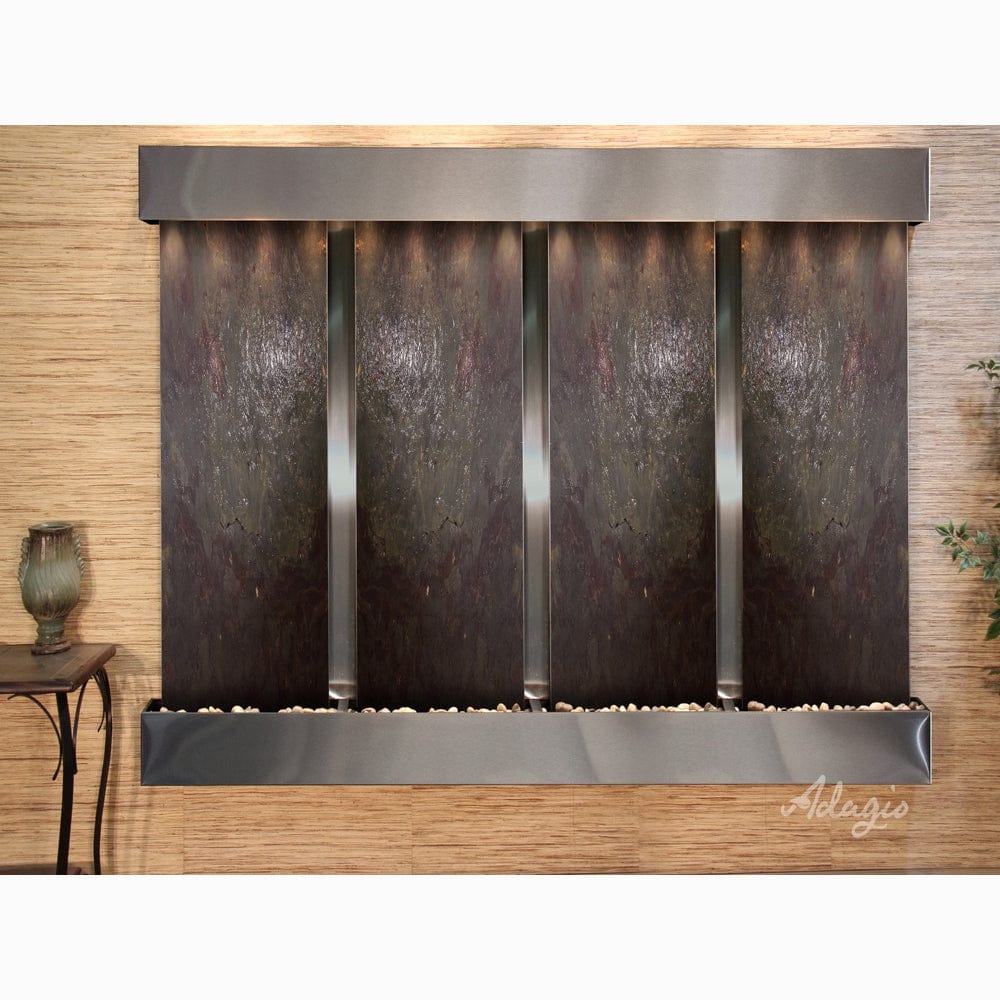 RegalFalls-Multi-ColorFeatherStone-StainlessSteel-Squared-WhiteLED - Outdoor Art Pros