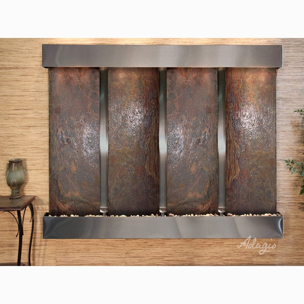 RegalFalls-Multi-ColorSlate-StainlessSteel-Squared-WhiteLED - Outdoor Art Pros