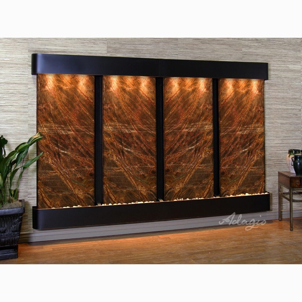 RegalFalls-RainforestBrownMarble-BlackenedCopper-Rounded-WhiteLED - Outdoor Art Pros