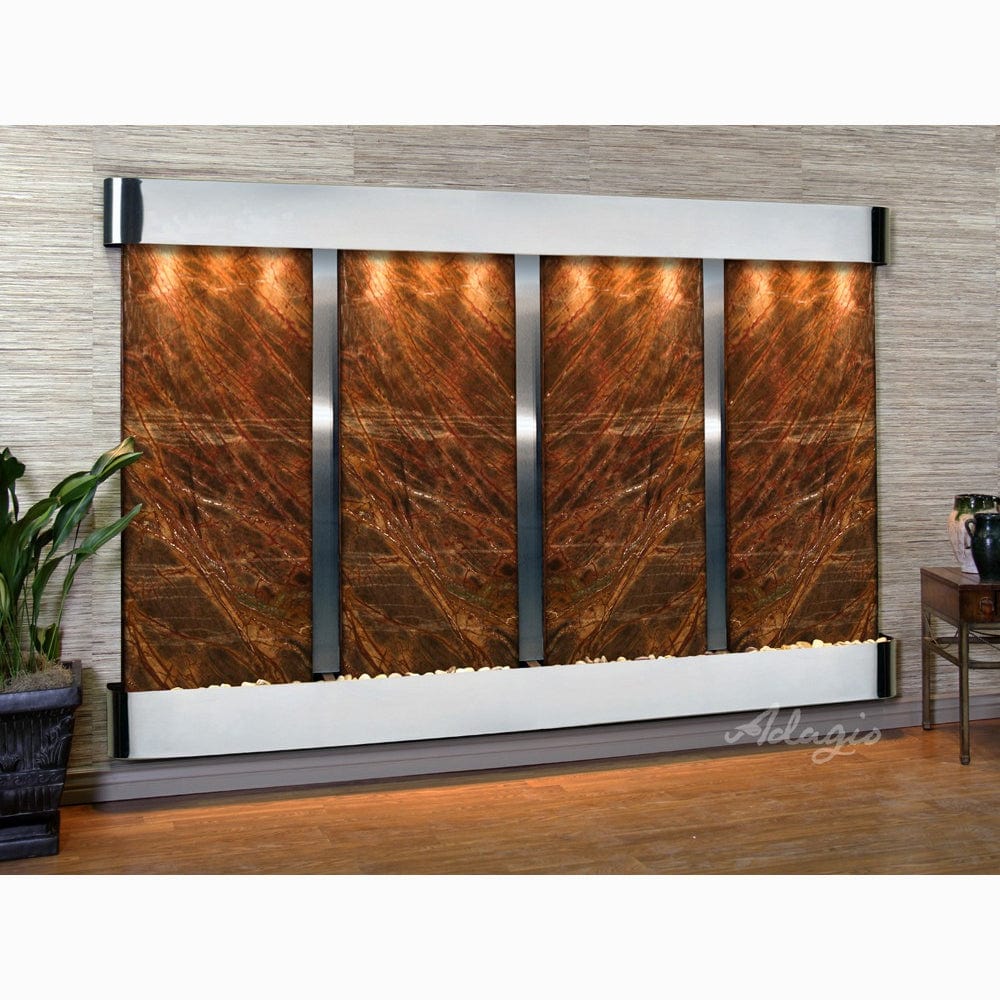 RegalFalls-RainforestBrownMarble-StainlessSteel-Rounded-WhiteLED - Outdoor Art Pros