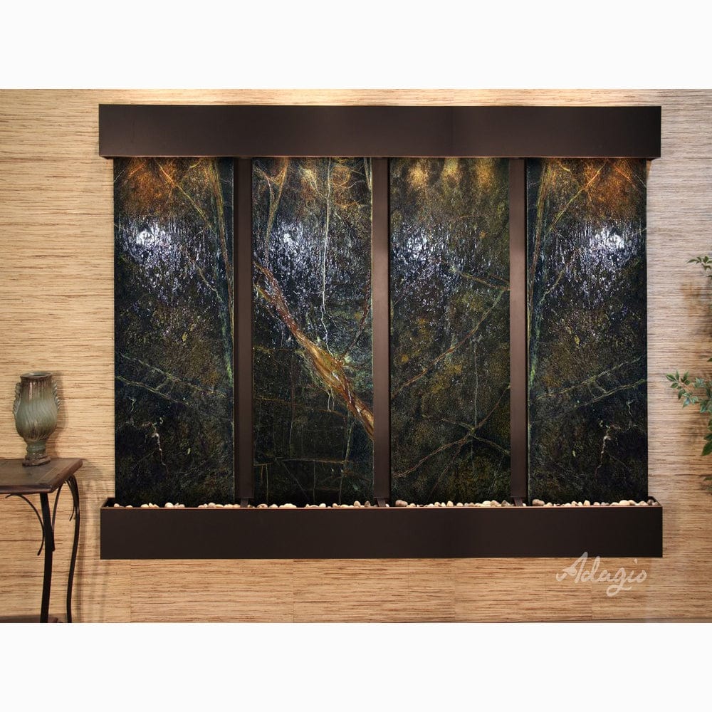 RegalFalls-RainforestGreenMarble-BlackenedCopper-Squared-WhiteLED - Outdoor Art Pros
