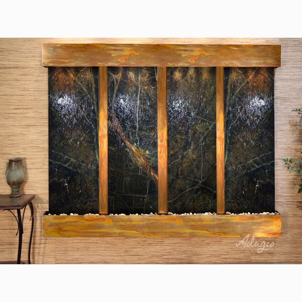 RegalFalls-RainforestGreenMarble-RusticCopper-Squared-WhiteLED - Outdoor Art Pros
