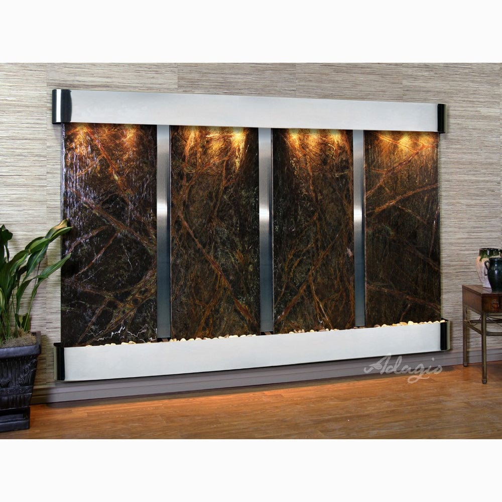 RegalFalls-RainforestGreenMarble-StainlessSteel-Rounded-WhiteLED - Outdoor Art Pros