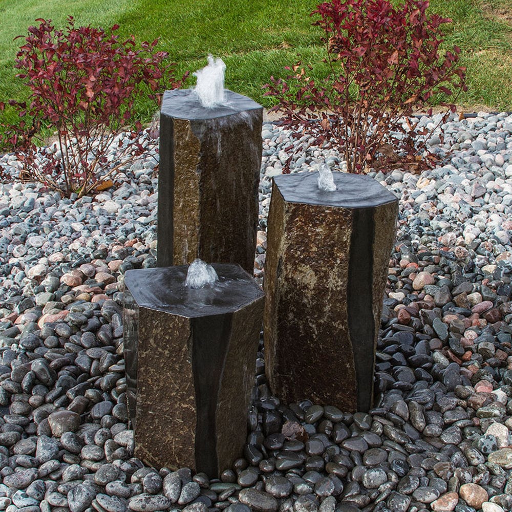 Semi-Polished Basalt Rock Column Fountain - Outdoor Art Pros