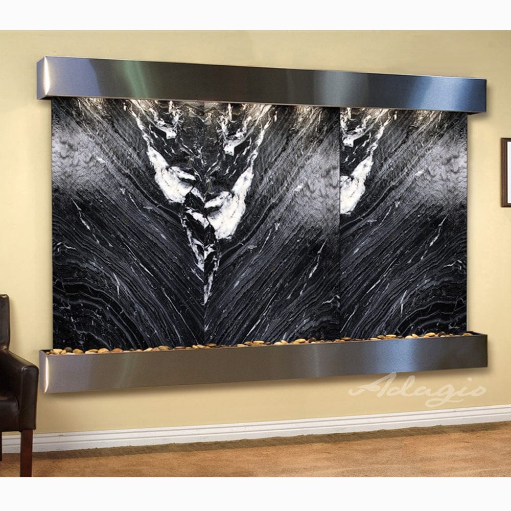 SolitudeRiver-BlackSpiderMarble-StainlessSteel-Squared-White - Outdoor Art Pros