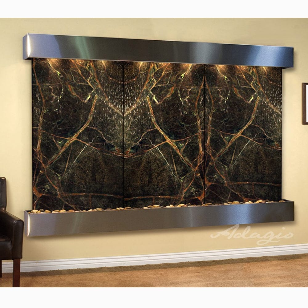 SolitudeRiver-RainforestGreenMarble-StainlessSteel-Squared-White - Outdoor Art Pros