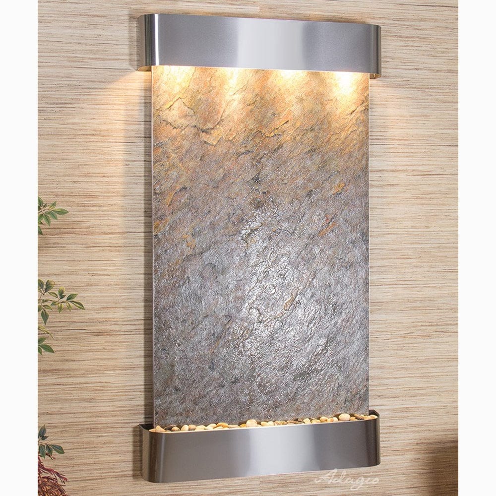 SummitFalls-GreenFeatherStone-StainlessSteel-Rounded-Main - Outdoor Art Pros