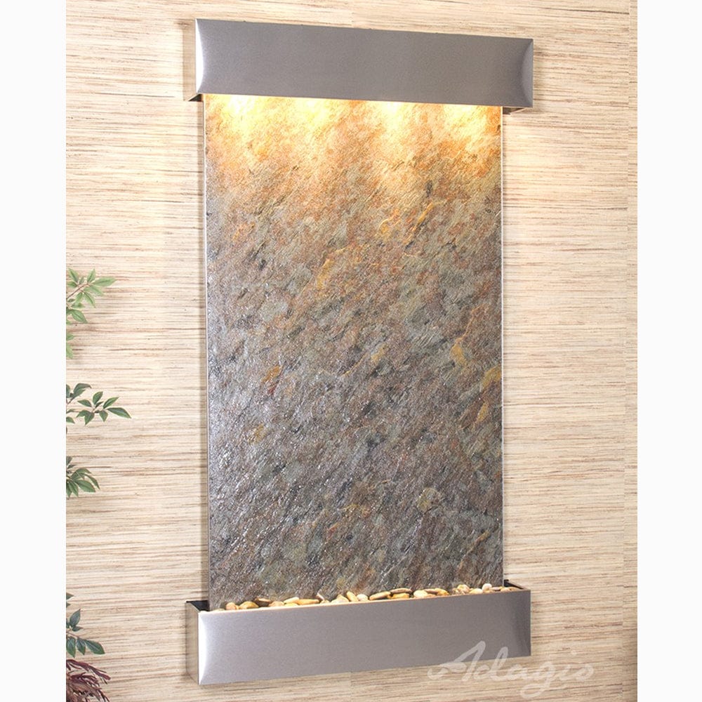 SummitFalls-GreenFeatherStone-StainlessSteel-Squared-White - Outdoor Art Pros