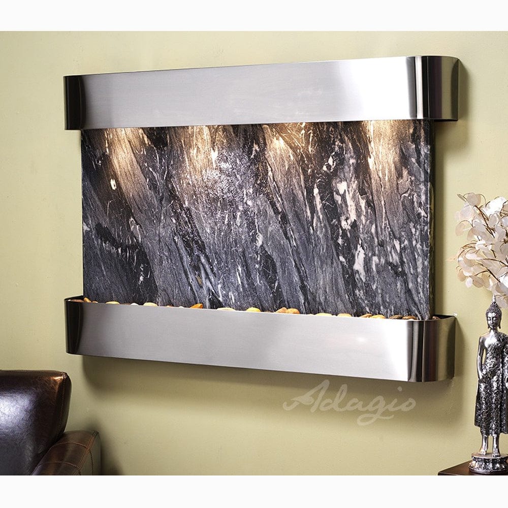 SunriseSprings-BlackSpiderMarble-StainlessSteel-Rounded-White - Outdoor Art Pros