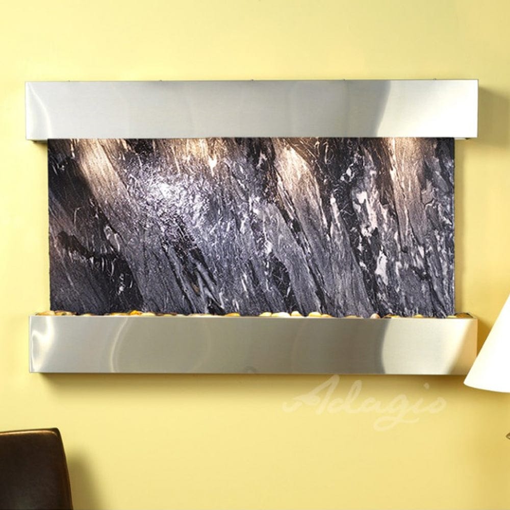 SunriseSprings-BlackSpiderMarble-StainlessSteel-Squared-White - Outdoor Art Pros