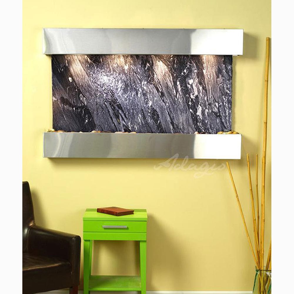 SunriseSprings-BlackSpiderMarble-StainlessSteel-Squared-White - Outdoor Art Pros