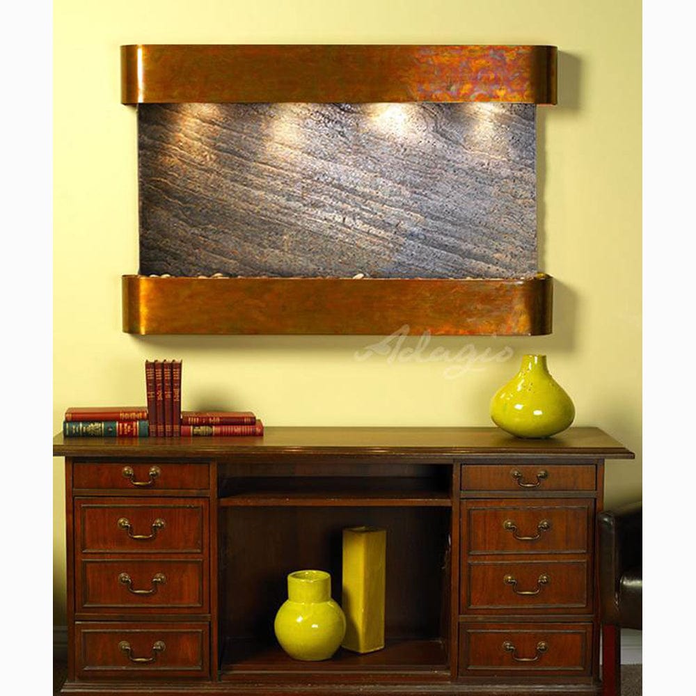 SunriseSprings-GreenFeatherStone-RusticCopper-Rounded-White - Outdoor Art Pros