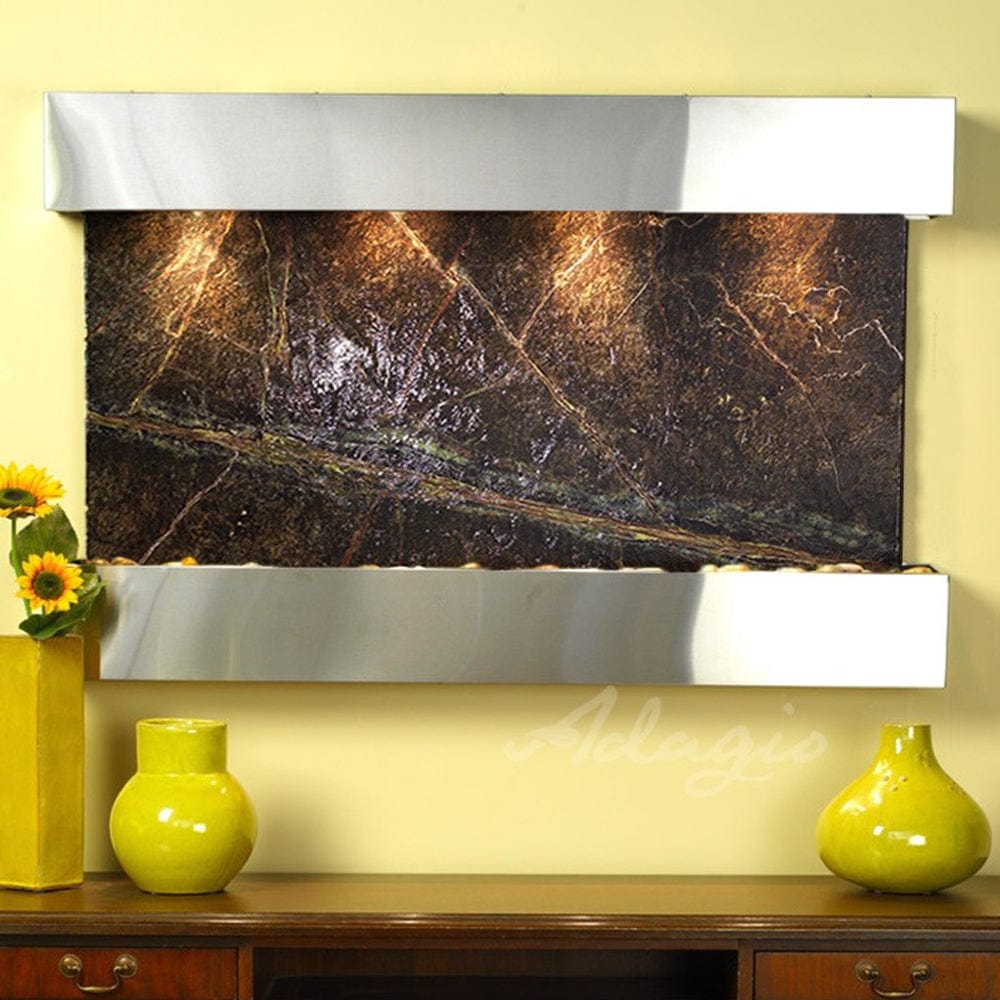 SunriseSprings-RainforestGreenMarble-StainlessSteel-Squared-White - Outdoor Art Pros