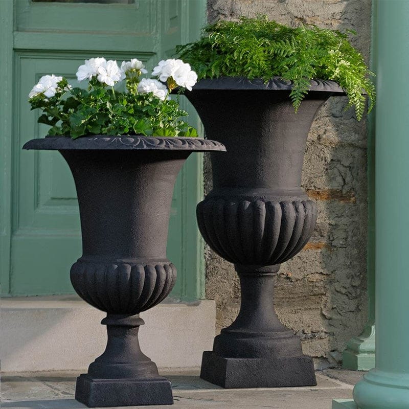 Tall Wickford Iron Urn Planter in Matte Black - Outdoor Art Pros