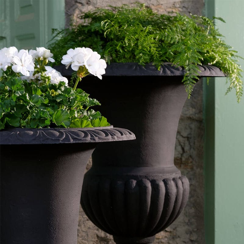 Tall Wickford Iron Urn Planter in Matte Black - Outdoor Art Pros