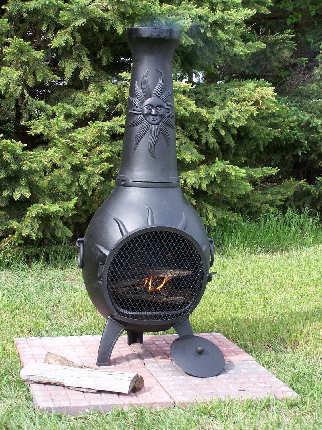 The Blue Rooster Sun Chiminea in Cast Iron