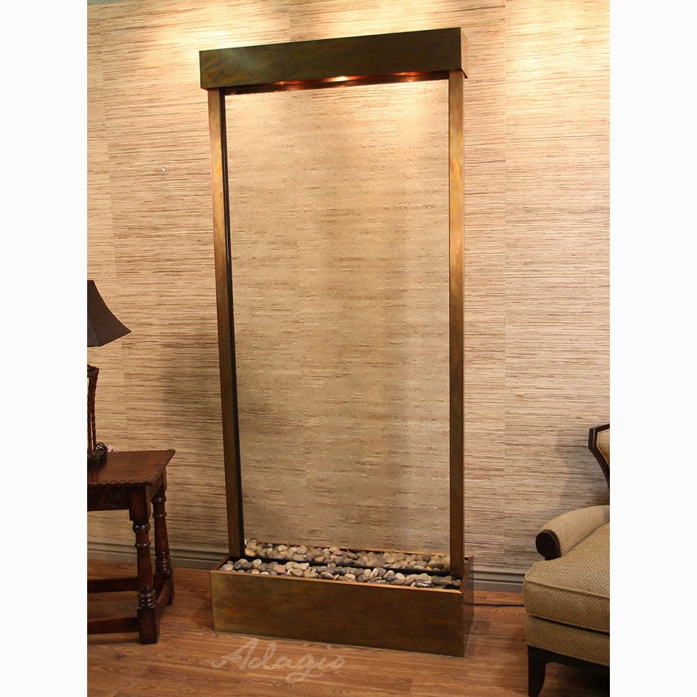 TranquilRiverCenteredInBase-ClearGlass-RusticCopper-White - Outdoor Art Pros