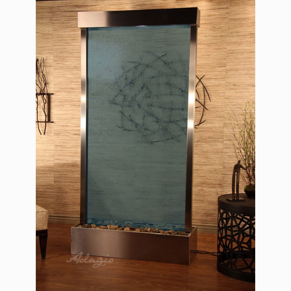 TranquilRiver_CenteredInBase_-BlueGlass-StainlessSteel-White - Outdoor Art Pros