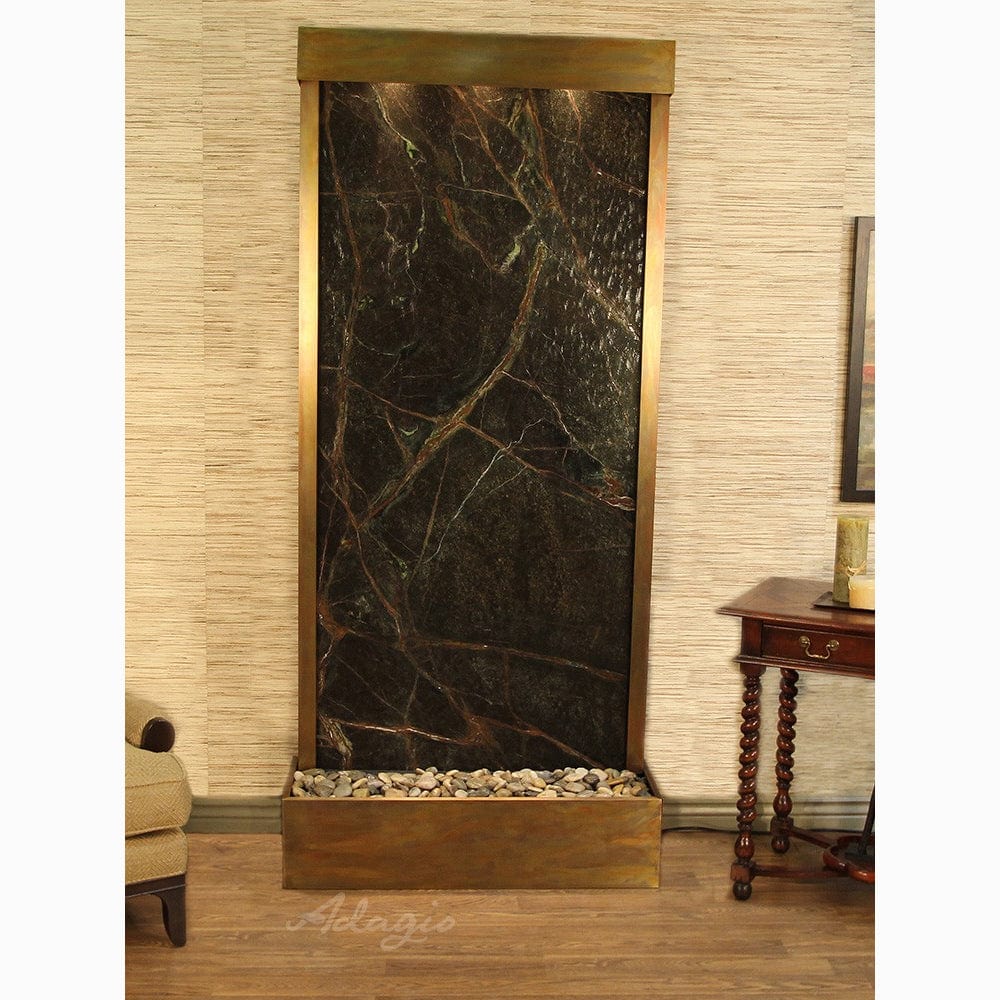 Tranquil River (Flush Mounted Towards Rear Of The Base) - Rainforest Green Marble - Rustic Copper - White- Outdoor Art Pros