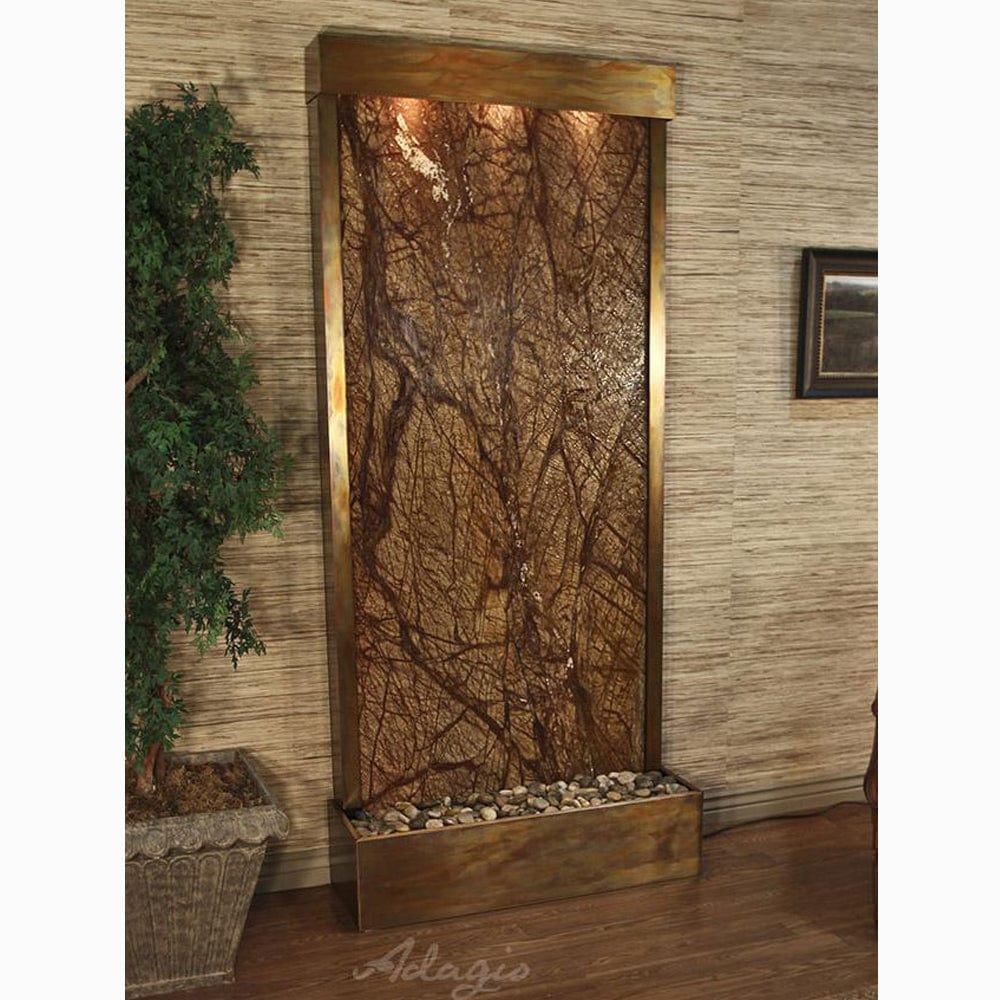 Tranquil River (Flush Mounted Towards Rear Of The Base) - Rainforest Brown Marble - Rustic Copper - White - Outdoor Art Pros