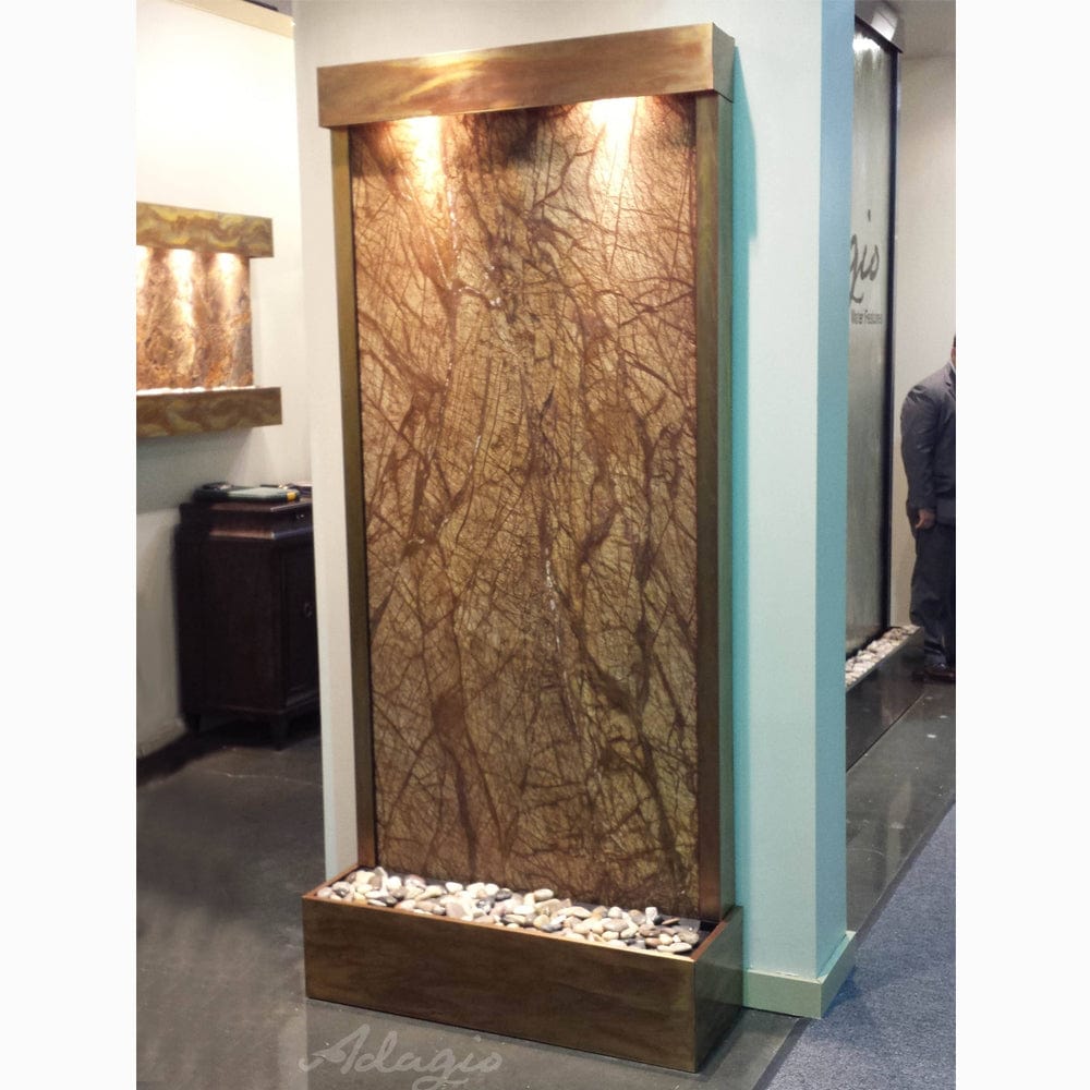 Tranquil River (Flush Mounted Towards Rear Of The Base) - Rainforest Brown Marble - Rustic Copper - White - Outdoor Art Pros