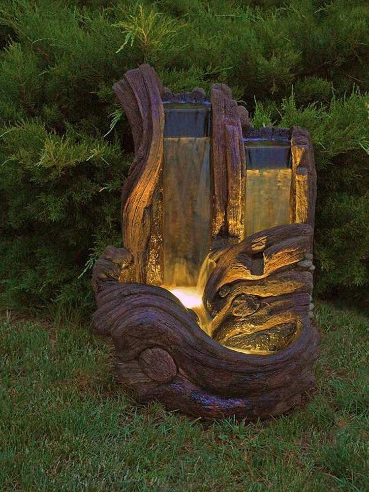 Twin Falls Log Garden Water Fountain - Outdoor Art Pros