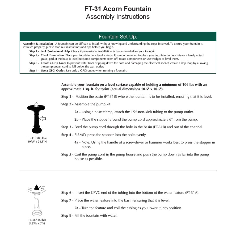 Acorn Small Pedestal Water Fountain - Soothing Company