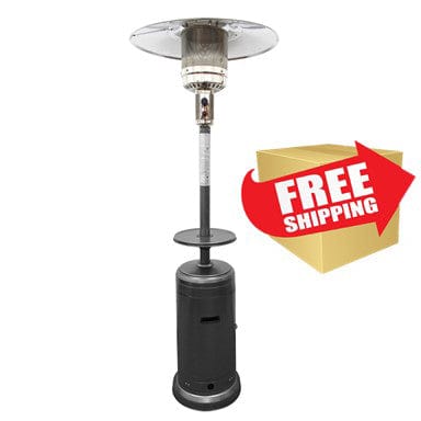 87" Tall Outdoor Patio Heater with Metal Table in Hammered Silver - Outdoor Art Pros