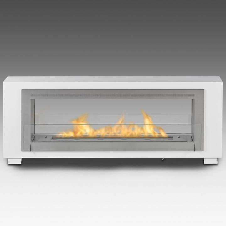 Eco-Feu Santa Cruz 2-Sided Biofuel Fireplace in Gloss White w/ Stainless Interior - Outdoor Art Pros