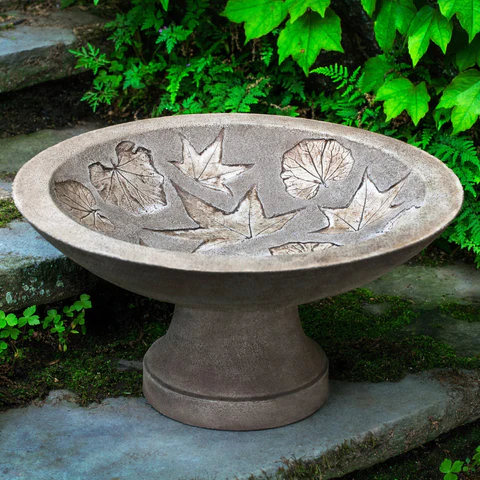 Falling Leaves Cast Stone Birdbath