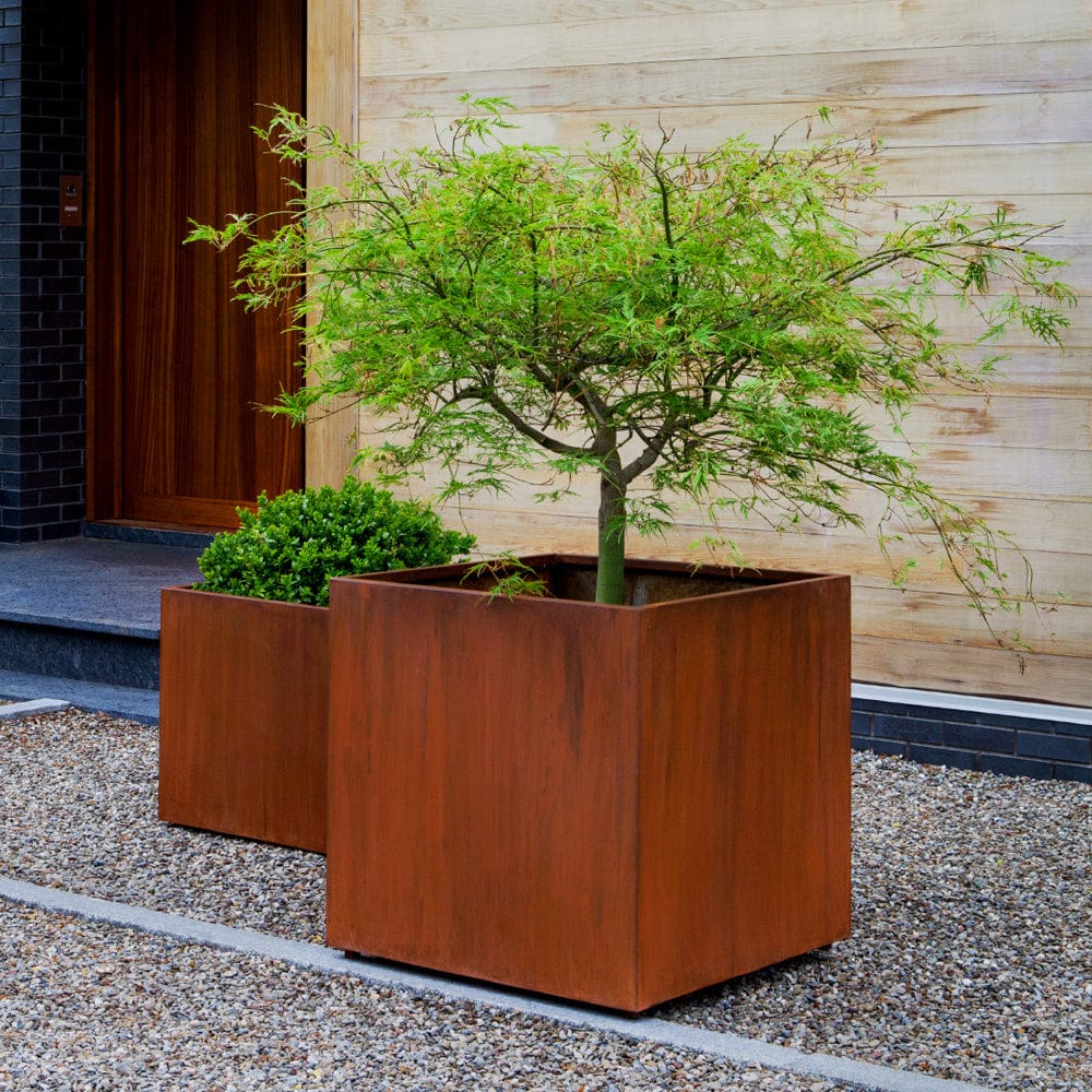 steel cube modern outdoor planter