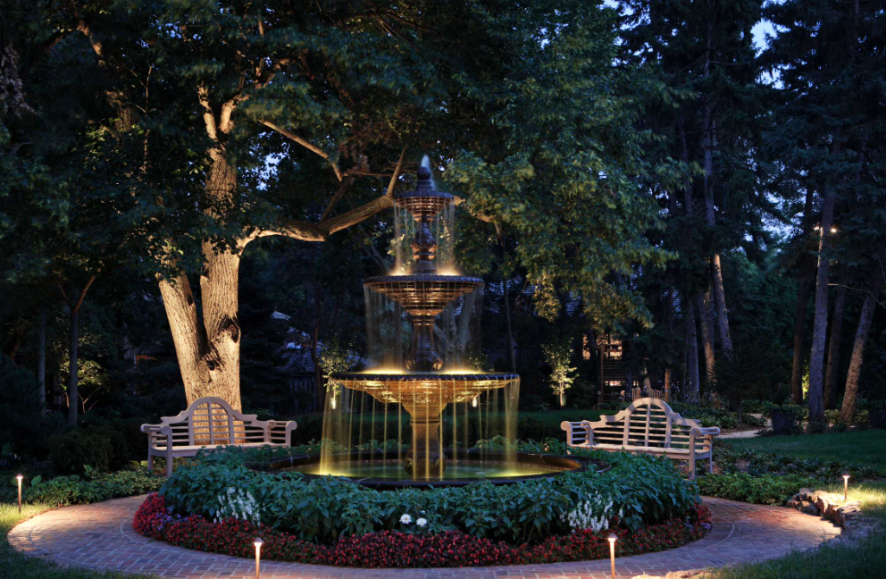 tiered fountain with light