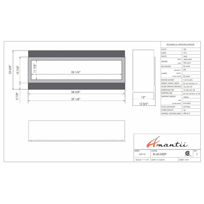 Amantii Panorama 60" Deep Full View Smart Indoor| Outdoor Electric Fireplace