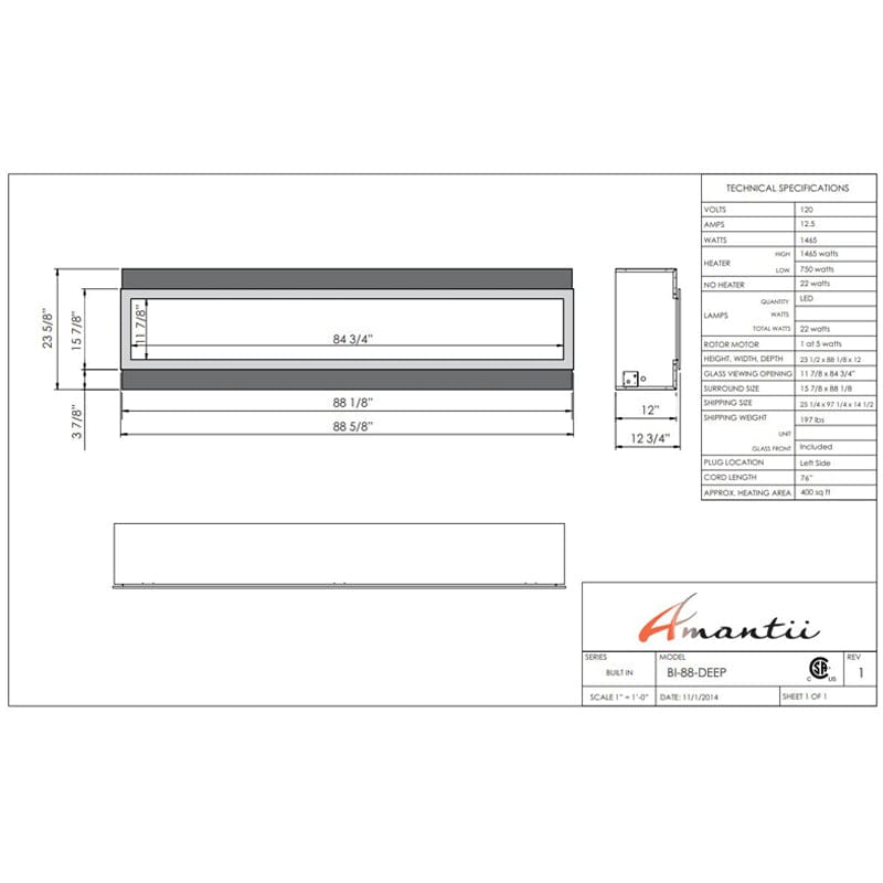 Amantii Panorama 88" Deep Full View Smart Indoor| Outdoor Electric Fireplace
