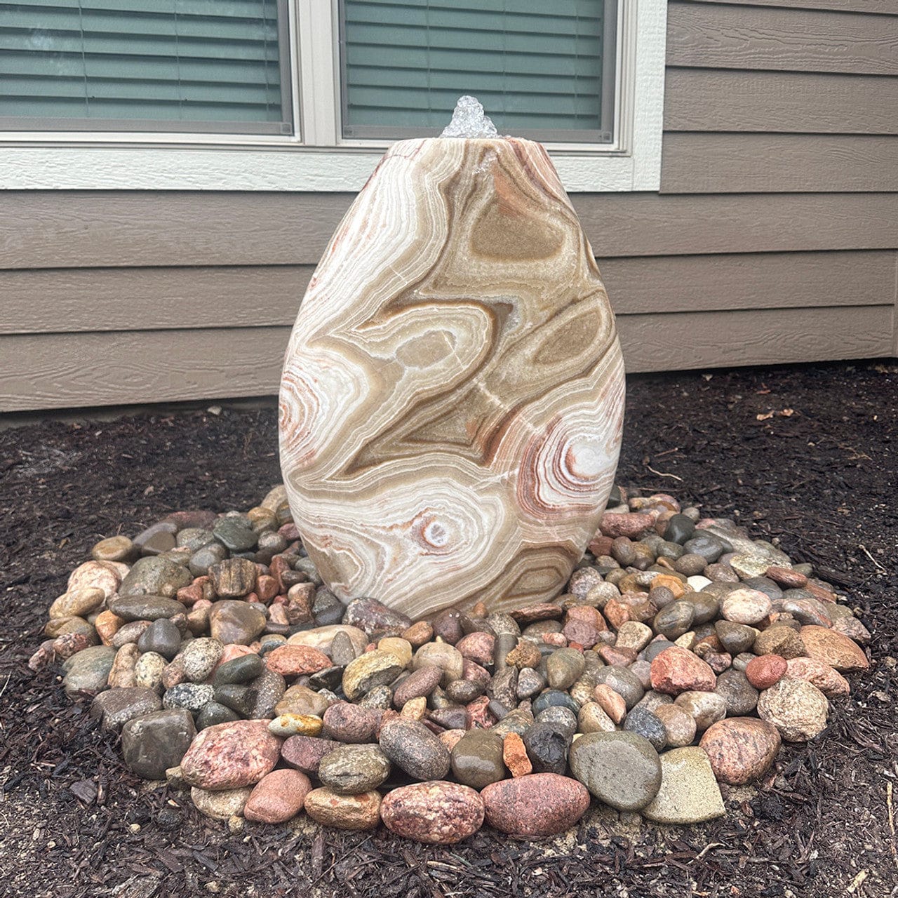Almond-Shaped Red Onyx Stone Fountain