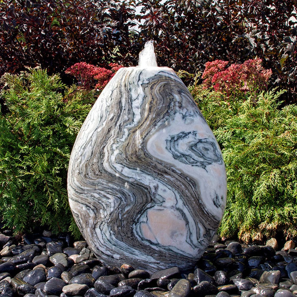 Almond-Shaped Pink Marble Stone Fountain - Outdoor Art Pros