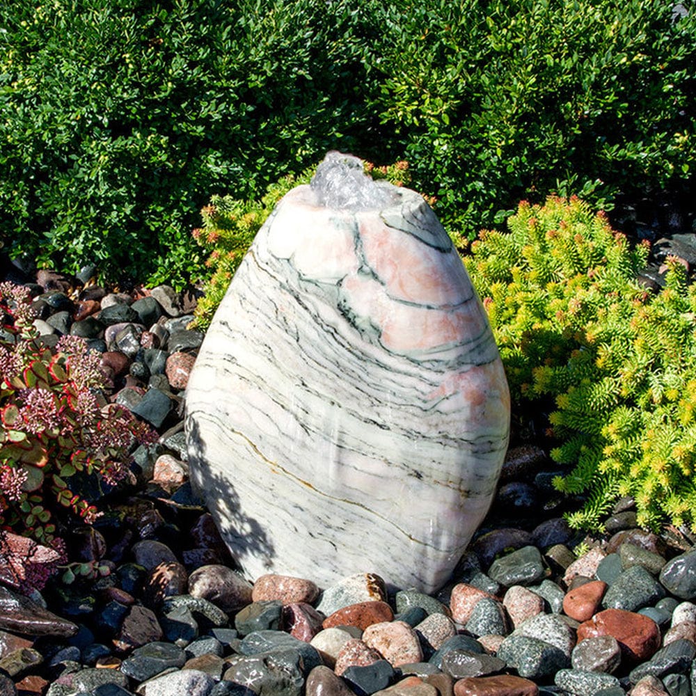 Almond-Shaped Pink Marble Stone Fountain - Outdoor Art Pros