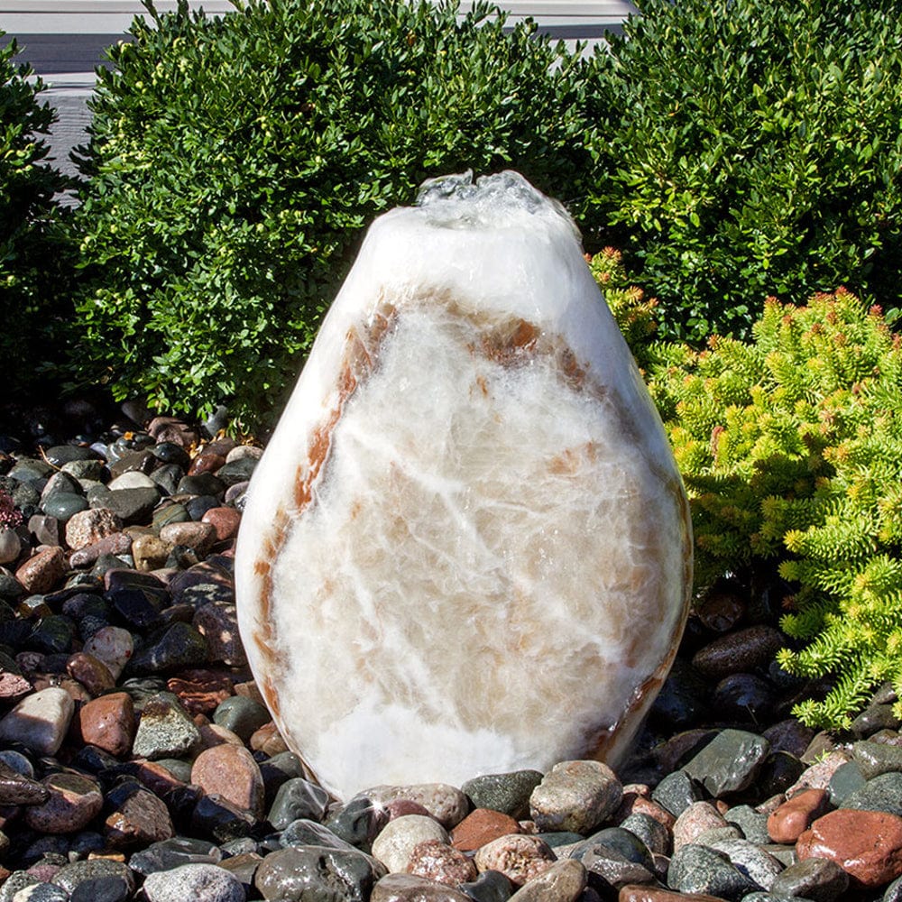Almond-Shaped Red Onyx Stone Fountain - Outdoor Art Pros